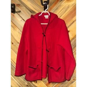 Vintage Pierre Cardin Women’s Wool SweaterJacket W/Hood-Red-Small-Toggle Closure